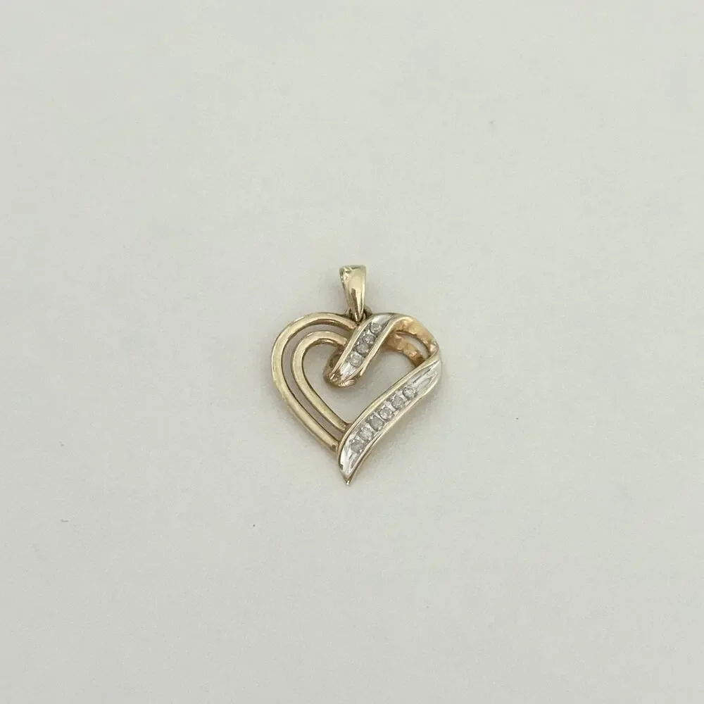 10K Yellow Gold Diamond Open Heart Love Themed Pendant